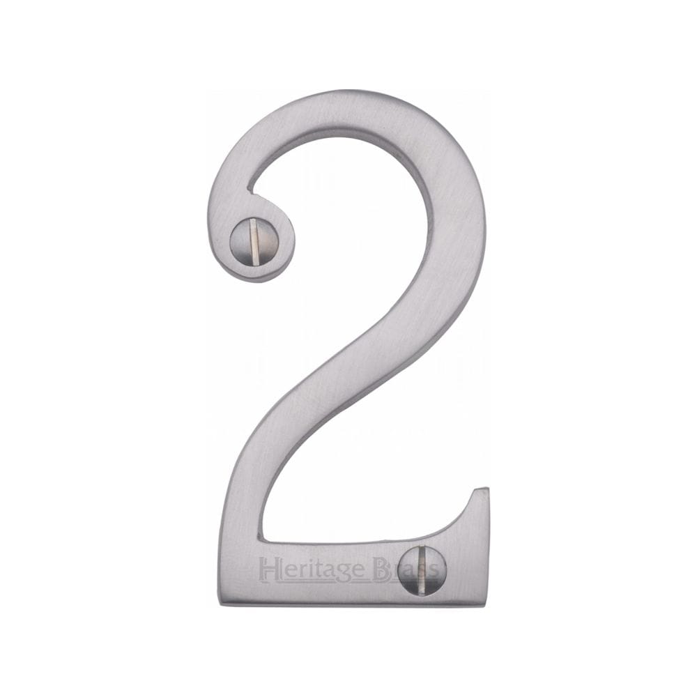 Heritage Brass Door Furniture Satin Chrome / Numerals / 2 Heritage Brass - Numeral 2 Face Fix 76mm (3") Satin Chrome Finish