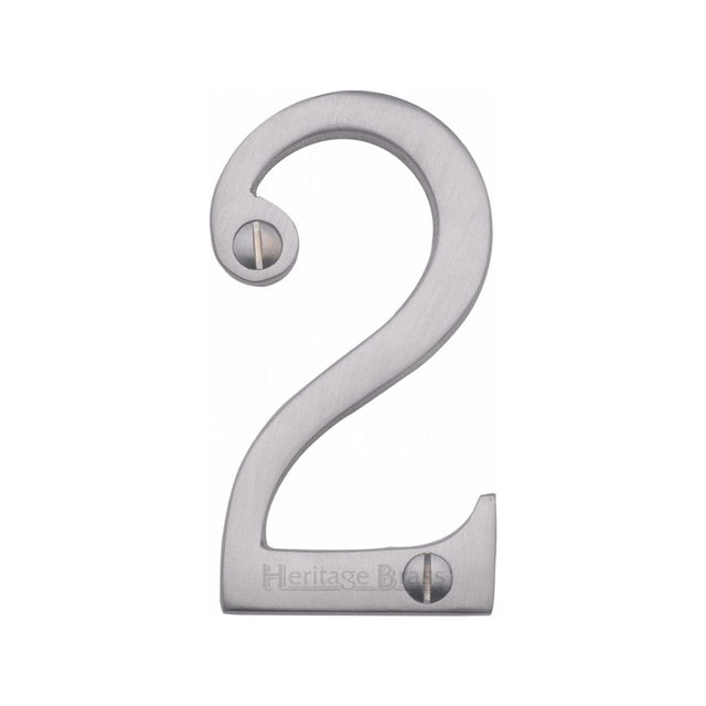 Heritage Brass Door Furniture Satin Chrome / Numerals / 2 Heritage Brass - Numeral 2 Face Fix 76mm (3") Satin Chrome Finish