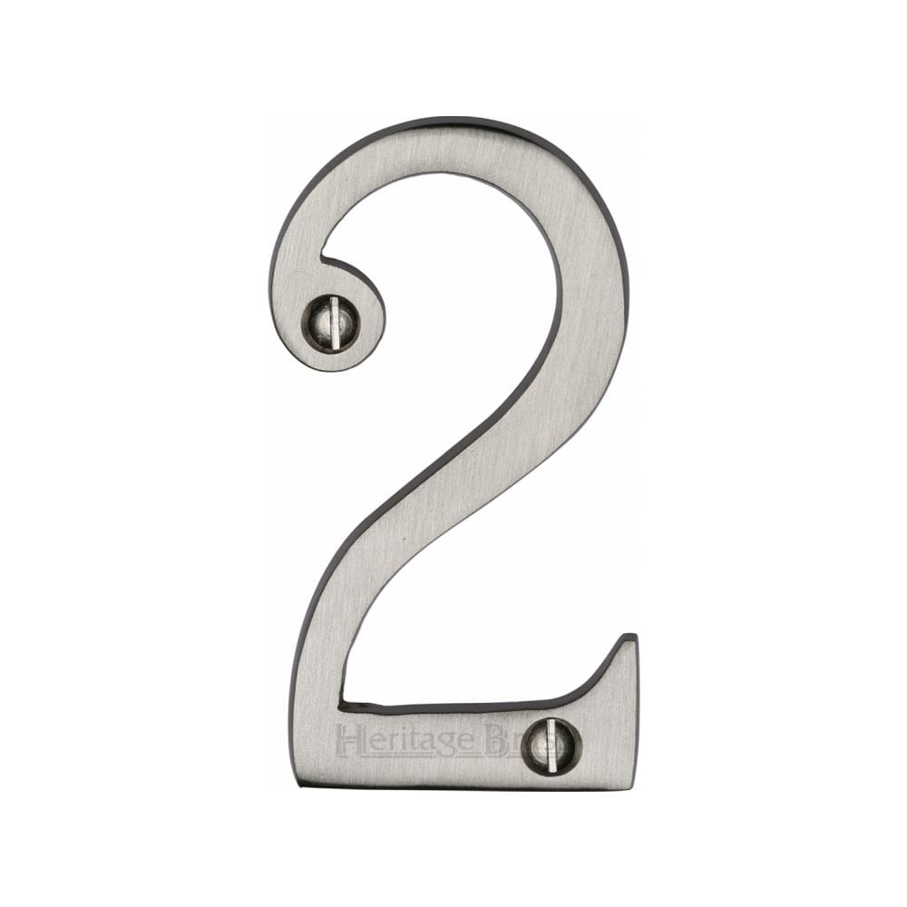 Heritage Brass Door Furniture Satin Nickel / Numerals / 2 Heritage Brass - Numeral 2 Face Fix 76mm (3") Satin Nickel Finish