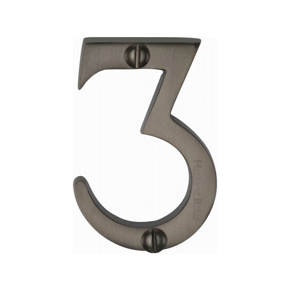 Heritage Brass Door Furniture Matt Bronze / Numerals / 3 Heritage Brass - Numeral 3 Face Fix 51mm (2") Matt Bronze Finish