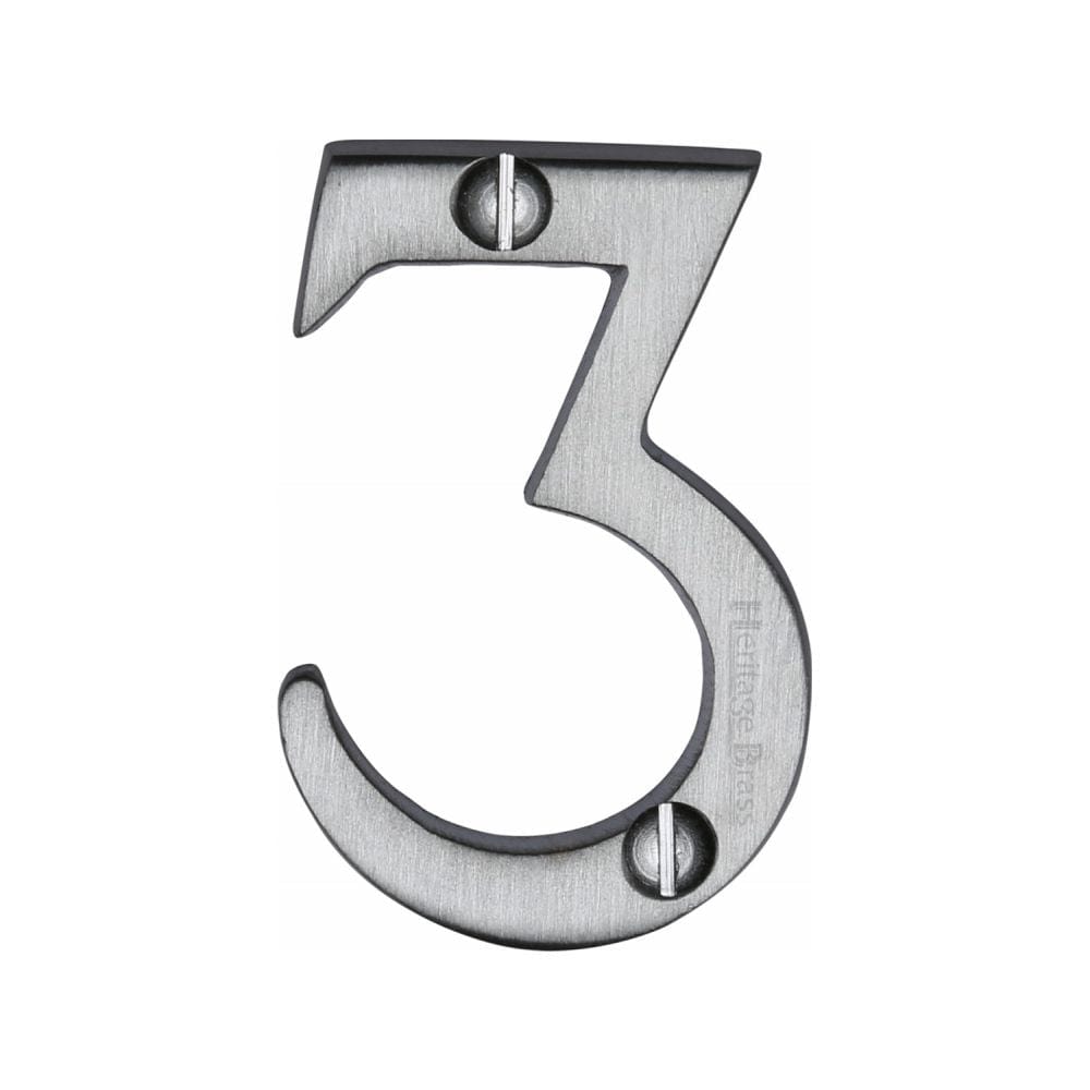 Heritage Brass Door Furniture Satin Chrome / Numerals / 3 Heritage Brass - Numeral 3 Face Fix 51mm (2") Satin Chrome Finish
