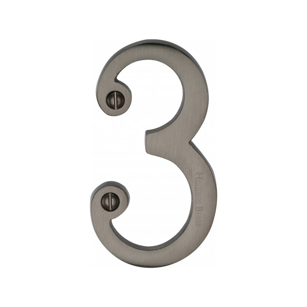 Heritage Brass Door Furniture Matt Bronze / Numerals / 3 Heritage Brass - Numeral 3 Face Fix 76mm (3") Matt Bronze Finish