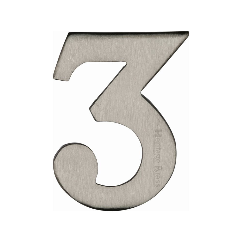 Heritage Brass Door Furniture Satin Nickel / Numerals / 3 Heritage Brass - Numeral 3 Self Adhesive 51mm (2") Satin Nickel Finish