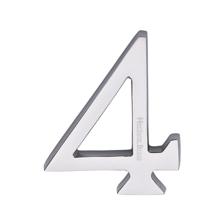 Heritage Brass Door Furniture Polished Chrome / Numerals / 4 Heritage Brass - Numeral 4 Concealed Fix 76mm (3") Polished Chrome finish
