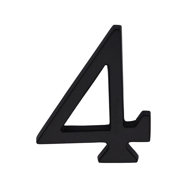 Heritage Brass Door Furniture Matt Black / Numerals / 4 Heritage Brass - Numeral 4 Concealed Fix 76mm (3") Unlacquered Brass finish