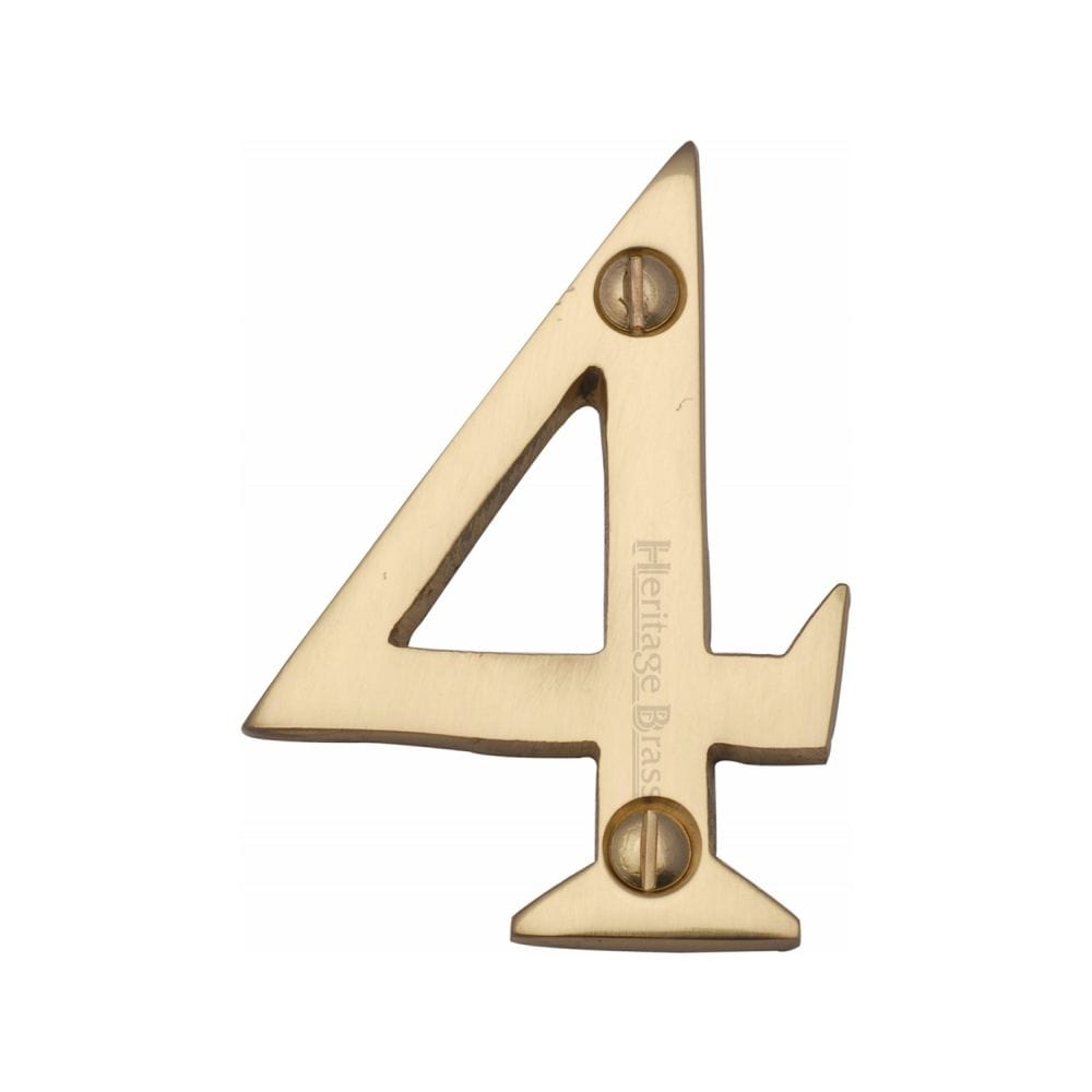 Heritage Brass Door Furniture Polished Brass / Numerals / 4 Heritage Brass - Numeral 4 Face Fix 51mm (2") Polished Brass Finish