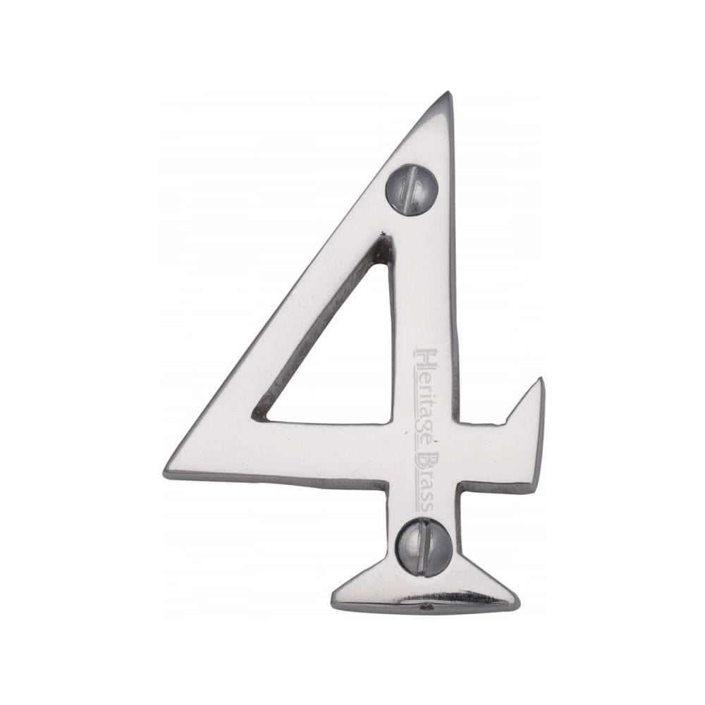 Heritage Brass Door Furniture Polished Chrome / Numerals / 4 Heritage Brass - Numeral 4 Face Fix 51mm (2") Polished Chrome Finish