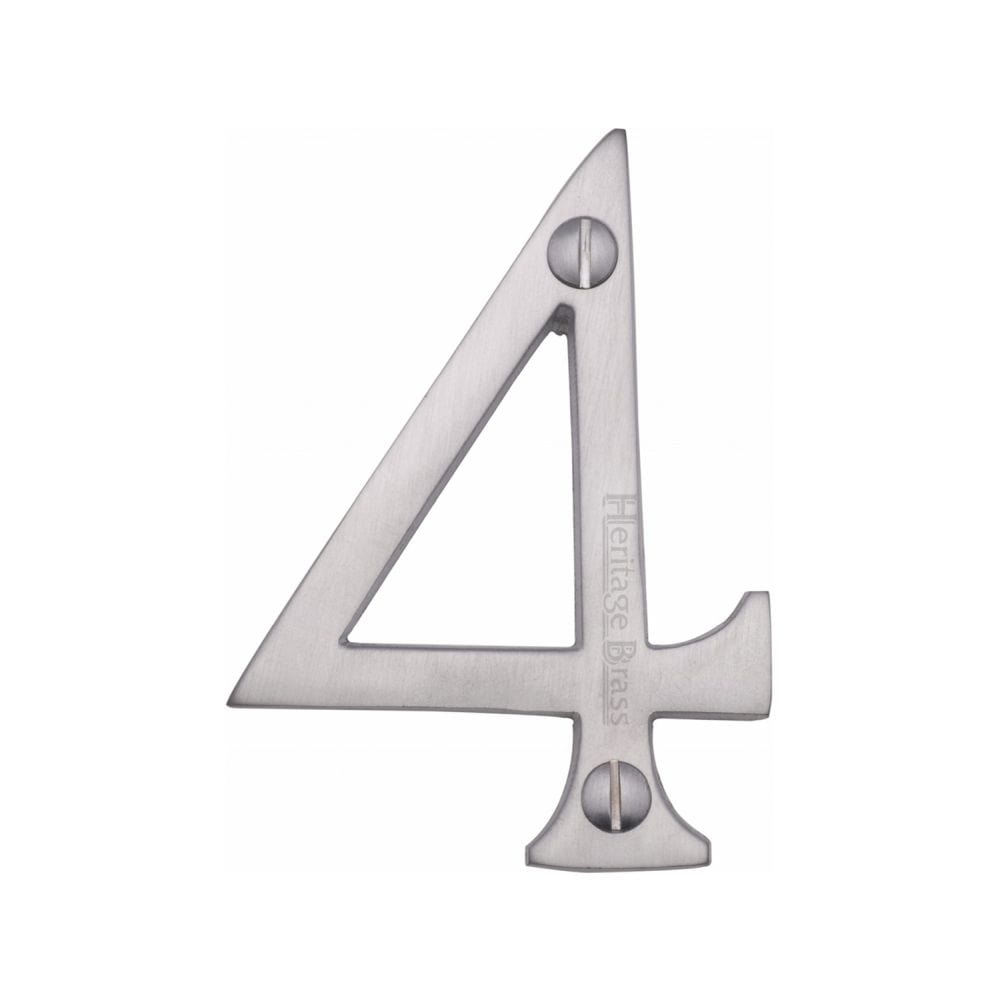 Heritage Brass Door Furniture Satin Chrome / Numerals / 4 Heritage Brass - Numeral 4 Face Fix 76mm (3") Satin Chrome Finish