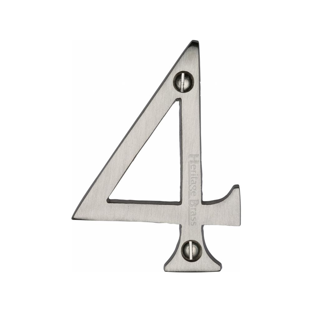 Heritage Brass Door Furniture Satin Nickel / Numerals / 4 Heritage Brass - Numeral 4 Face Fix 76mm (3") Satin Nickel Finish