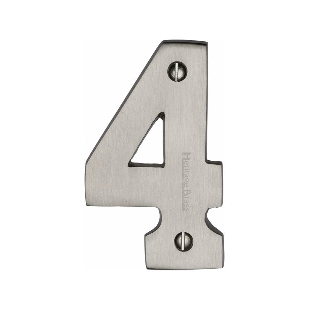 Heritage Brass Door Furniture Satin Nickel / Numerals / 4 Heritage Brass - Numeral 4 Face Fix 76mm (3") Satin Nickel Finish