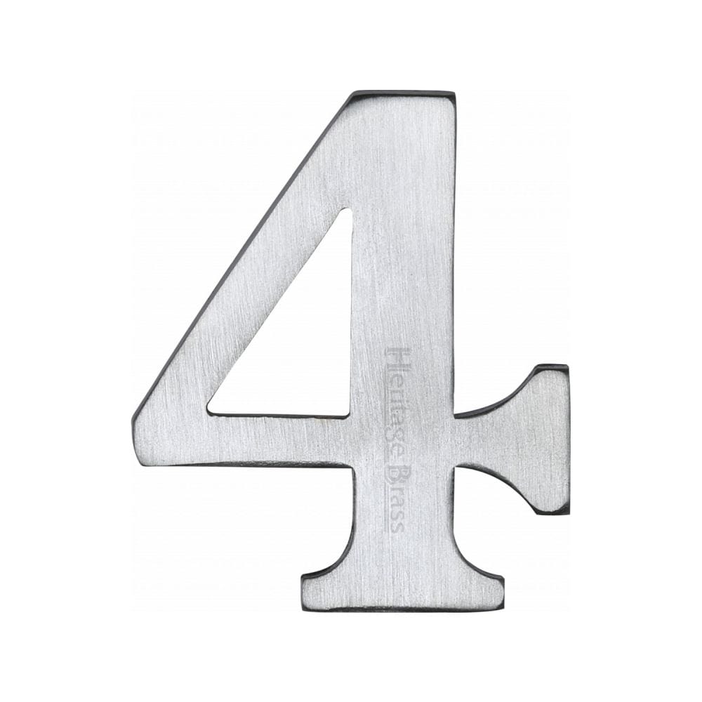 Heritage Brass Door Furniture Satin Chrome / Numerals / 4 Heritage Brass - Numeral 4 Self Adhesive 51mm (2") Satin Chrome Finish
