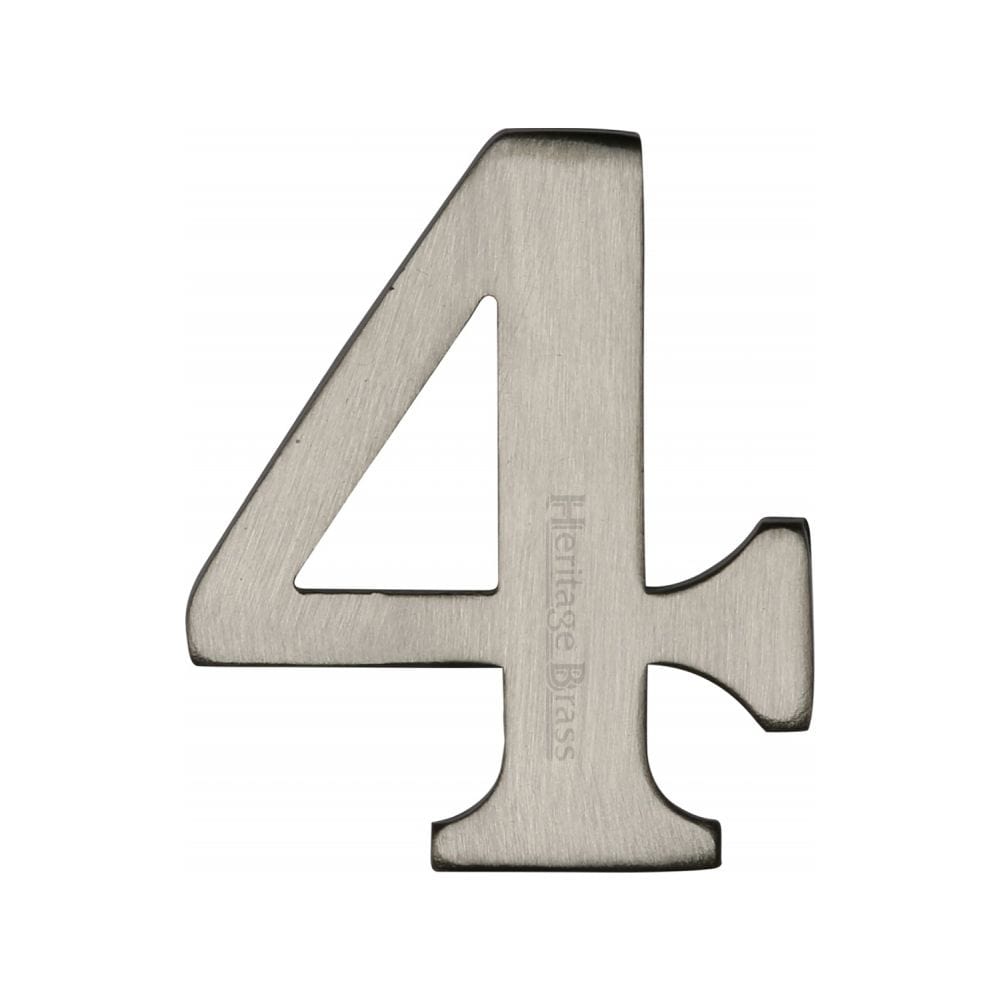 Heritage Brass Door Furniture Satin Nickel / Numerals / 4 Heritage Brass - Numeral 4 Self Adhesive 51mm (2") Satin Nickel Finish