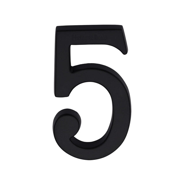 Heritage Brass Door Furniture Matt Black / Numerals / 5 Heritage Brass - Numeral 5 Concealed Fix 76mm (3") Matt Black