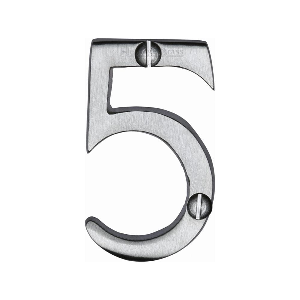 Heritage Brass Door Furniture Satin Chrome / Numerals / 5 Heritage Brass - Numeral 5 Face Fix 51mm (2") Satin Chrome Finish