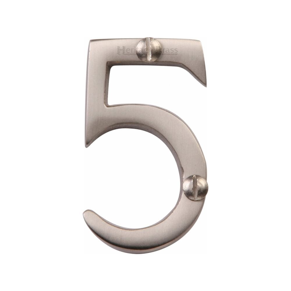 Heritage Brass Door Furniture Satin Nickel / Numerals / 5 Heritage Brass - Numeral 5 Face Fix 51mm (2") Satin Nickel Finish