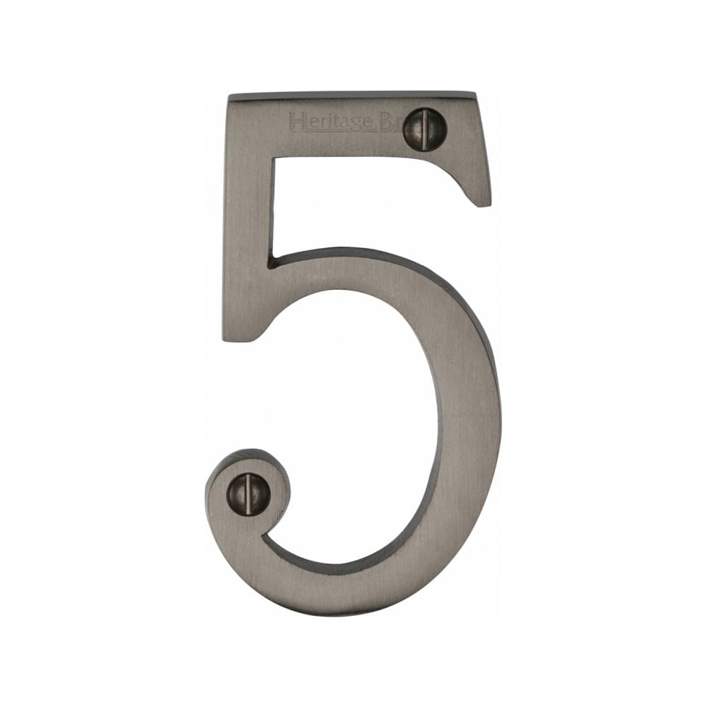 Heritage Brass Door Furniture Matt Bronze / Numerals / 5 Heritage Brass - Numeral 5 Face Fix 76mm (3") Matt Bronze Finish