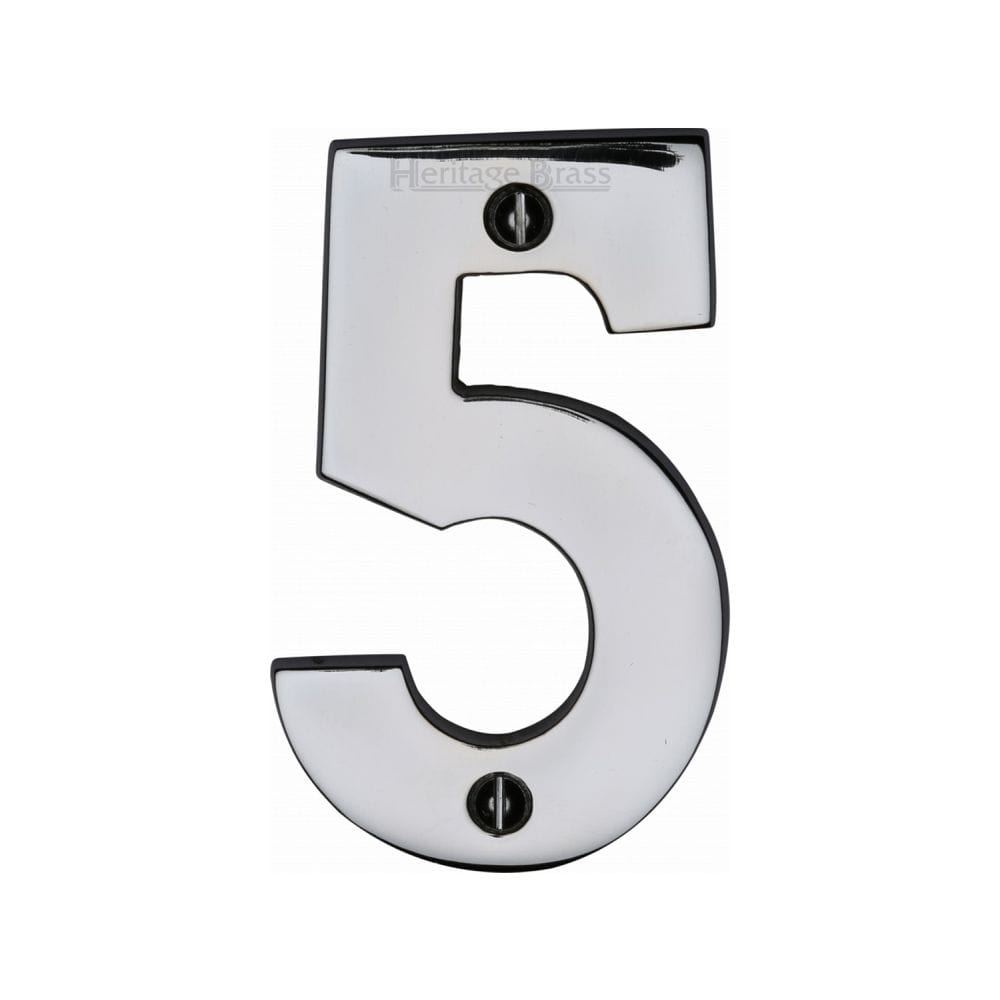 Heritage Brass Door Furniture Polished Chrome / Numerals / 5 Heritage Brass - Numeral 5 Face Fix 76mm (3") Polished Chrome Finish