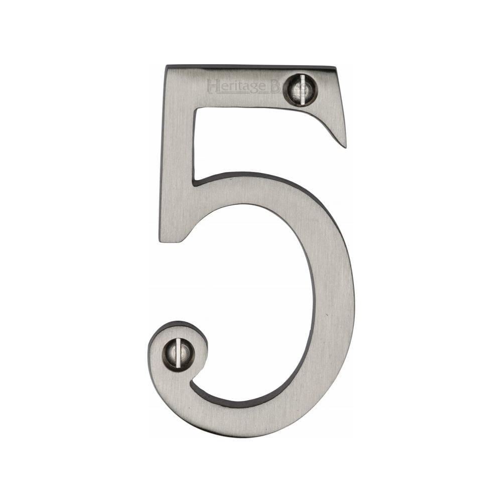 Heritage Brass Door Furniture Satin Nickel / Numerals / 5 Heritage Brass - Numeral 5 Face Fix 76mm (3") Satin Nickel Finish