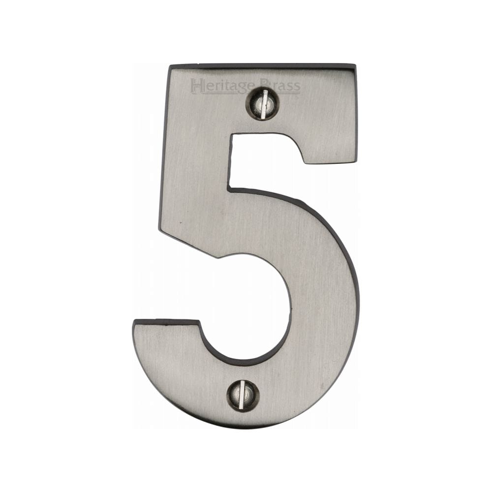 Heritage Brass Door Furniture Satin Nickel / Numerals / 5 Heritage Brass - Numeral 5 Face Fix 76mm (3") Satin Nickel Finish