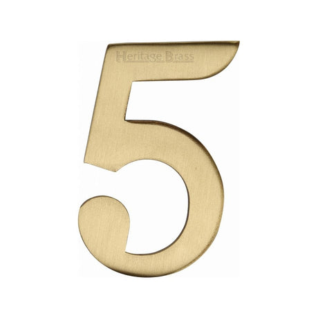 Heritage Brass Door Furniture Satin Brass / Numerals / 5 Heritage Brass - Numeral 5 Self Adhesive 51mm (2") Satin Brass Finish