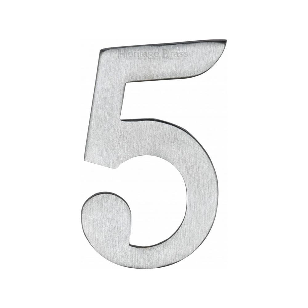 Heritage Brass Door Furniture Satin Chrome / Numerals / 5 Heritage Brass - Numeral 5 Self Adhesive 51mm (2") Satin Chrome Finish