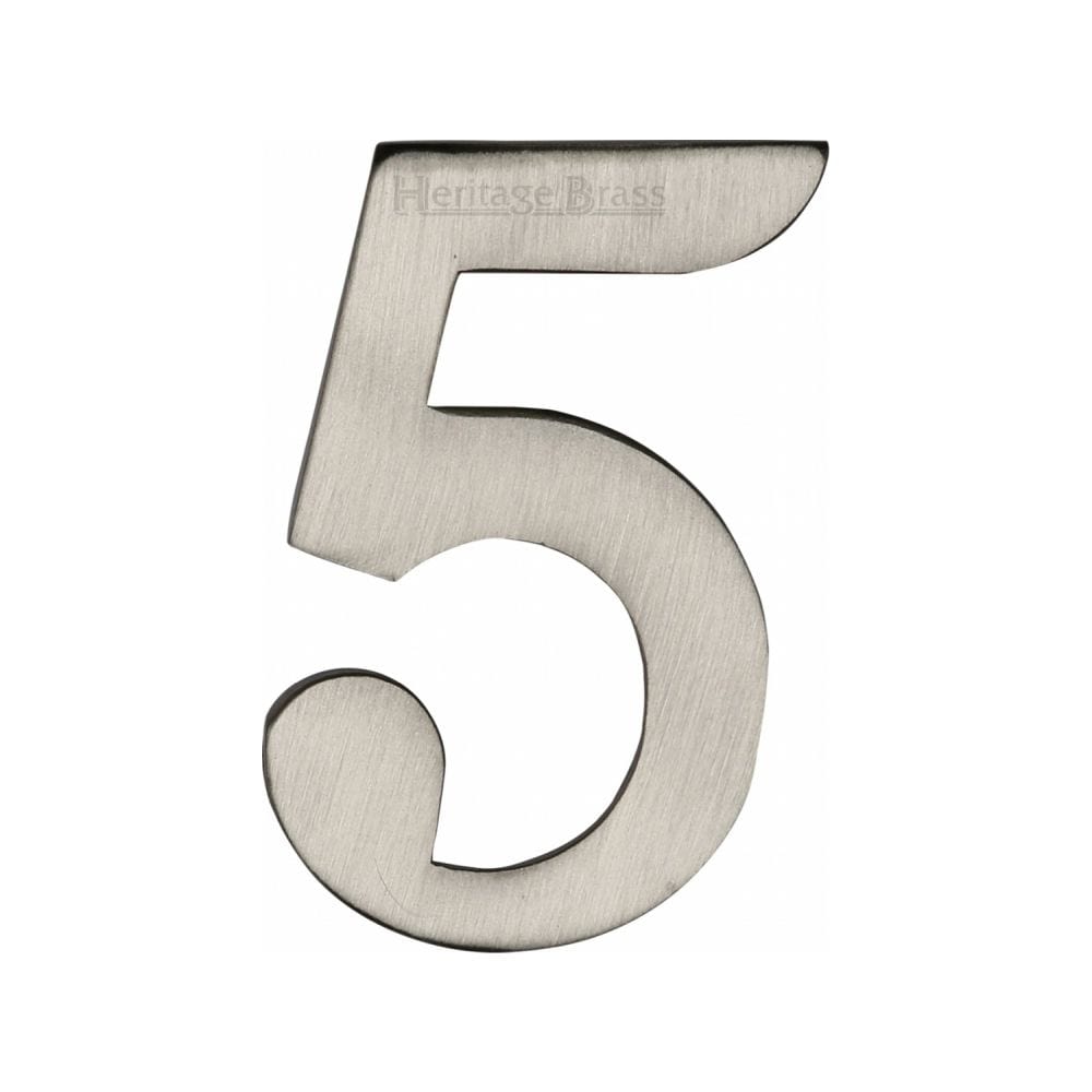 Heritage Brass Door Furniture Satin Nickel / Numerals / 5 Heritage Brass - Numeral 5 Self Adhesive 51mm (2") Satin Nickel Finish