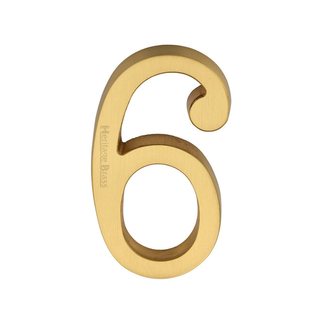 Heritage Brass Door Furniture Satin Brass / Numerals / 6 Heritage Brass - Numeral 6 Concealed Fix 76mm (3") Satin Brass finish