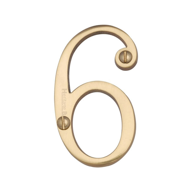 Heritage Brass Door Furniture Polished Brass / Numerals / 6 Heritage Brass - Numeral 6 Face Fix 76mm (3") Polished Brass Finish