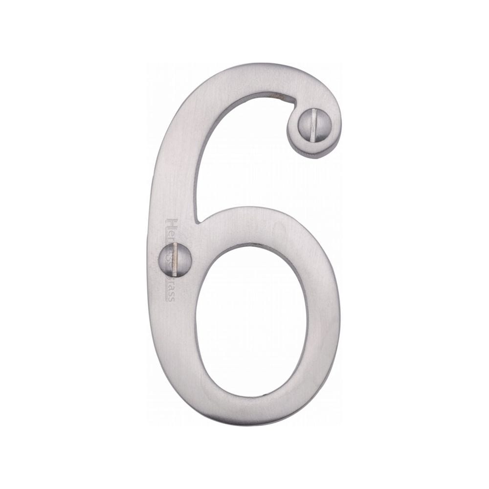 Heritage Brass Door Furniture Satin Chrome / Numerals / 6 Heritage Brass - Numeral 6 Face Fix 76mm (3") Satin Chrome Finish