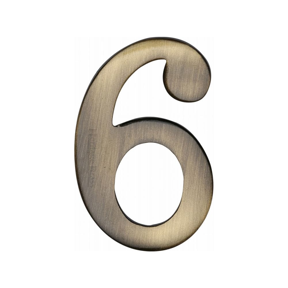 Heritage Brass Door Furniture Antique Brass / Numerals / 6 Heritage Brass - Numeral 6 Self Adhesive 51mm (2") Antique Brass Finish