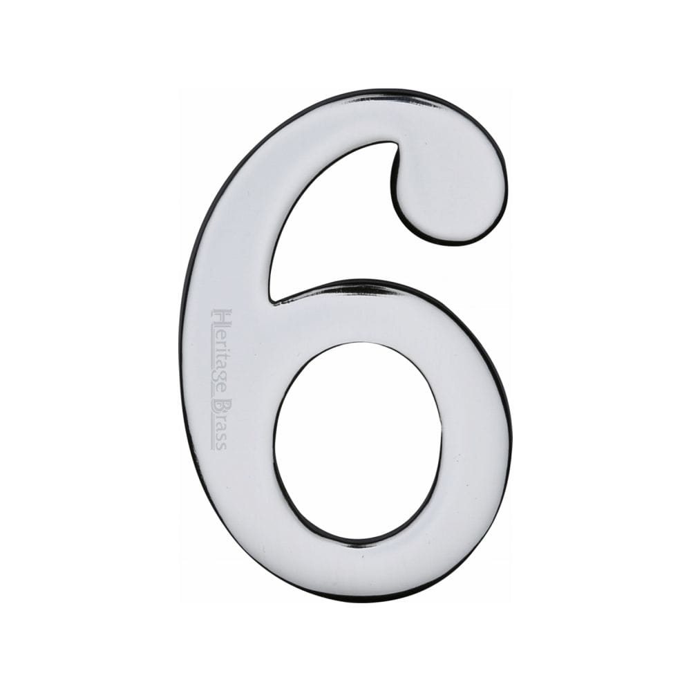 Heritage Brass Door Furniture Polished Chrome / Numerals / 6 Heritage Brass - Numeral 6 Self Adhesive 51mm (2") Polished Chrome Finish