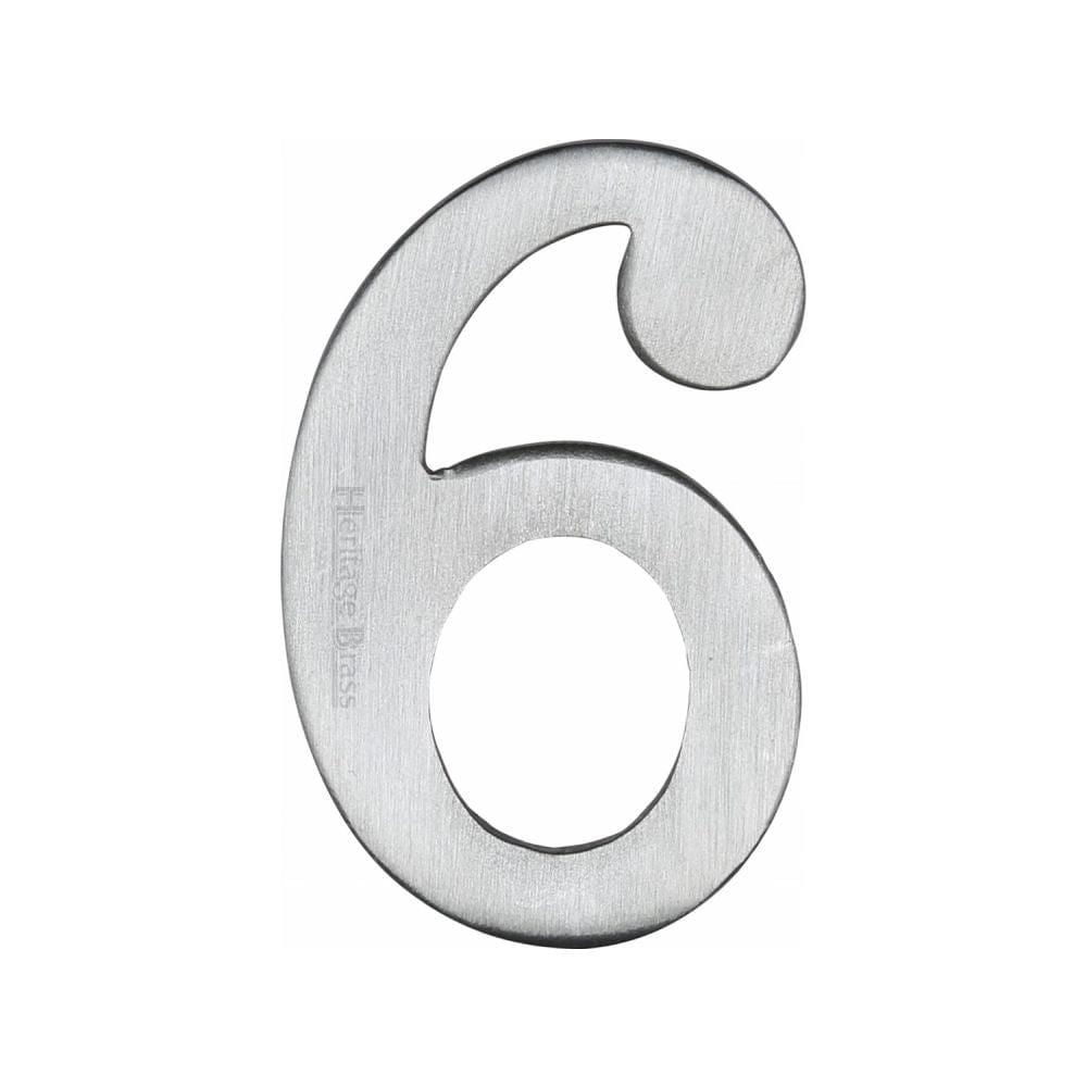 Heritage Brass Door Furniture Satin Chrome / Numerals / 6 Heritage Brass - Numeral 6 Self Adhesive 51mm (2") Satin Chrome Finish