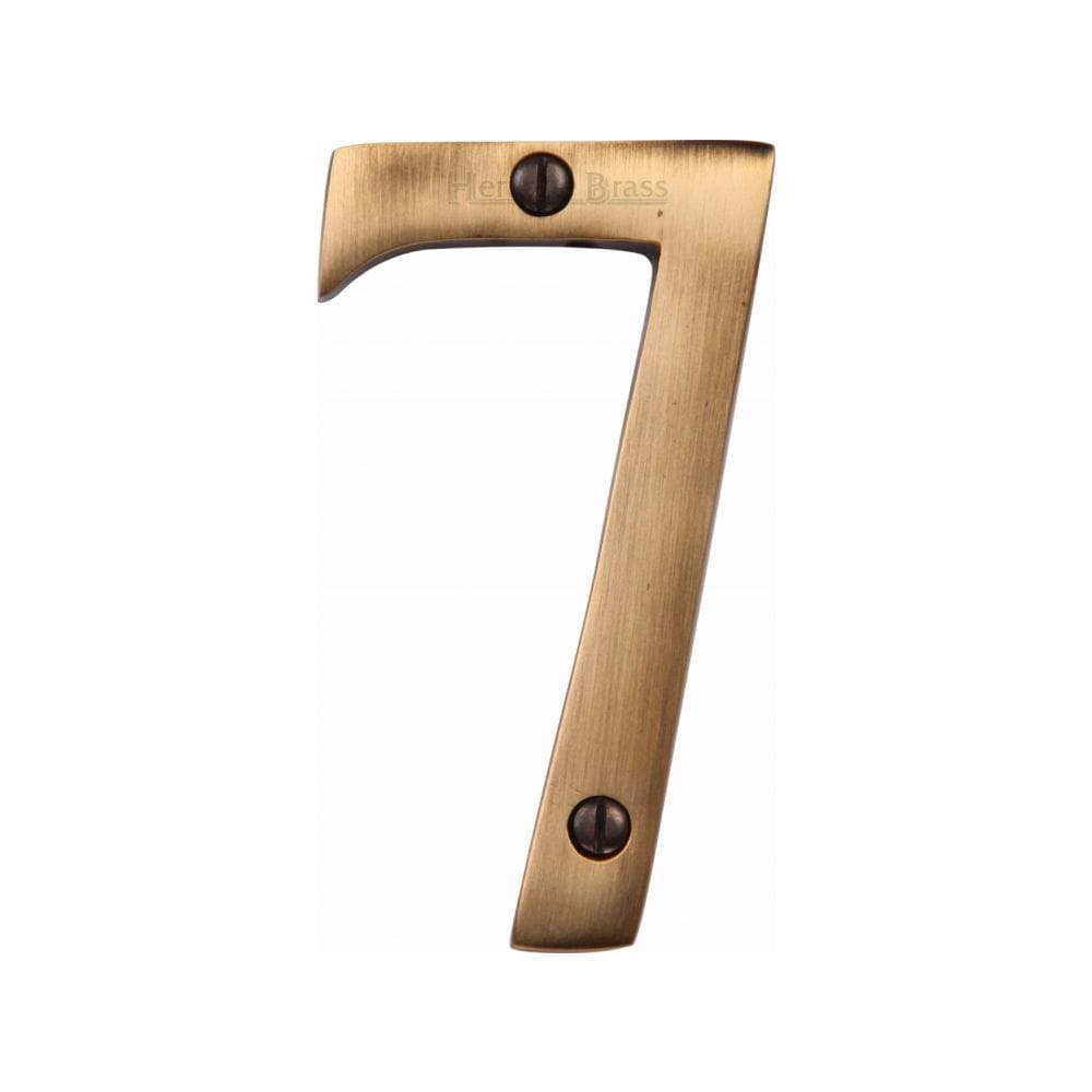 Heritage Brass Door Furniture Antique Brass / Numerals / 7 Heritage Brass - Numeral 7 Face Fix 76mm (3") Antique Brass Finish