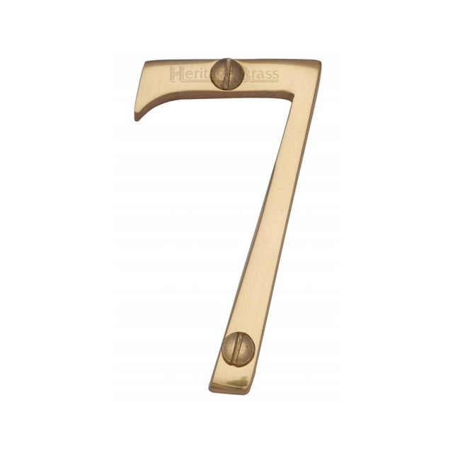 Heritage Brass Door Furniture Polished Brass / Numerals / 7 Heritage Brass - Numeral 7 Face Fix 76mm (3") Polished Brass Finish