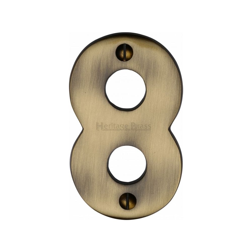 Heritage Brass Door Furniture Antique Brass / Numerals / 8 Heritage Brass - Numeral 8 Face Fix 76mm (3") Antique Brass Finish