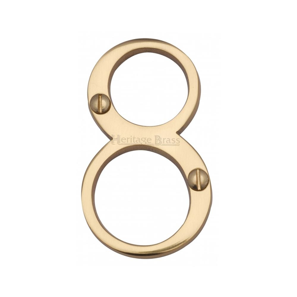 Heritage Brass Door Furniture Polished Brass / Numerals / 8 Heritage Brass - Numeral 8 Face Fix 76mm (3") Polished Brass Finish