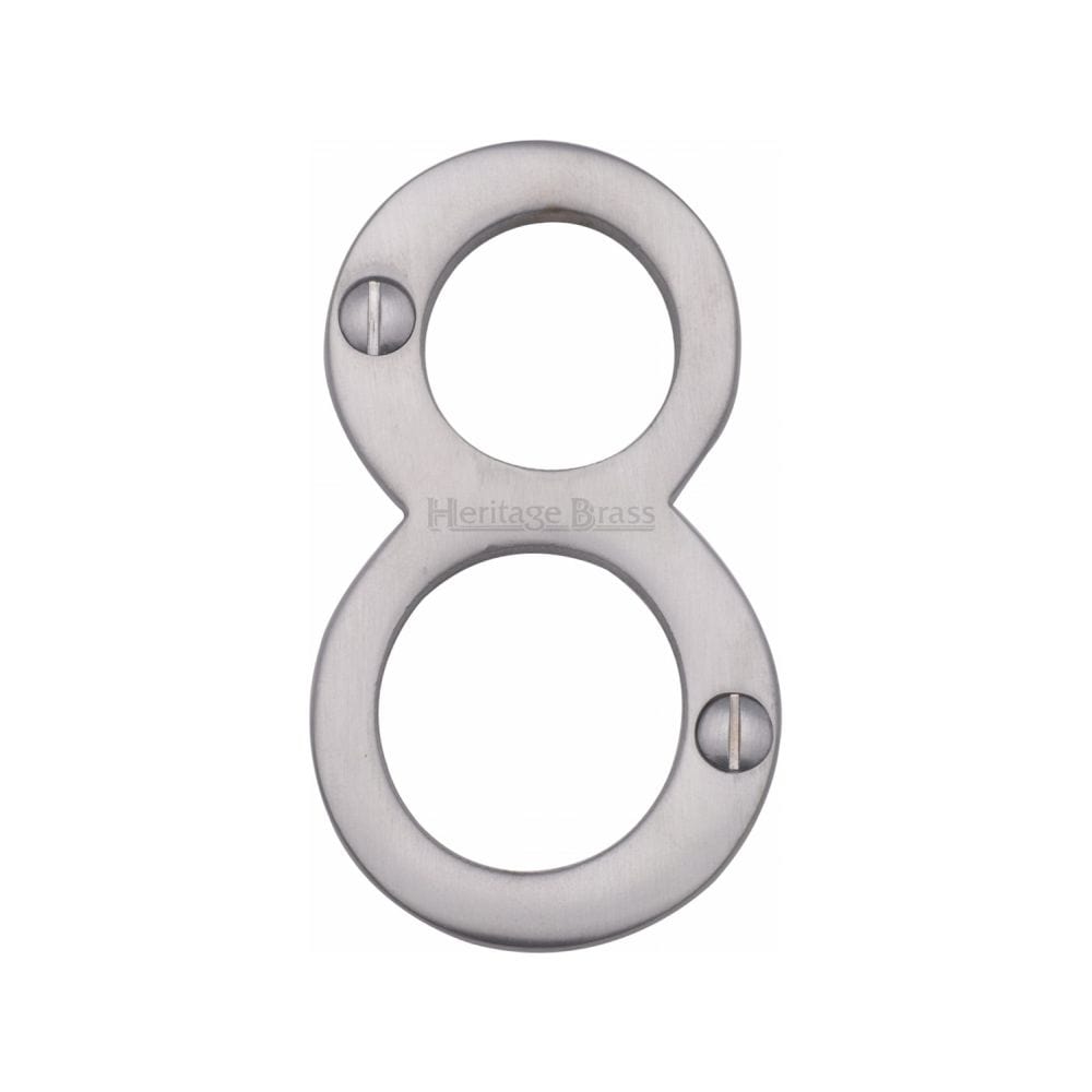 Heritage Brass Door Furniture Satin Chrome / Numerals / 8 Heritage Brass - Numeral 8 Face Fix 76mm (3") Satin Chrome Finish