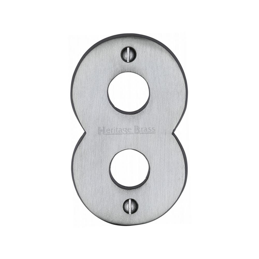 Heritage Brass Door Furniture Satin Chrome / Numerals / 8 Heritage Brass - Numeral 8 Face Fix 76mm (3") Satin Chrome Finish