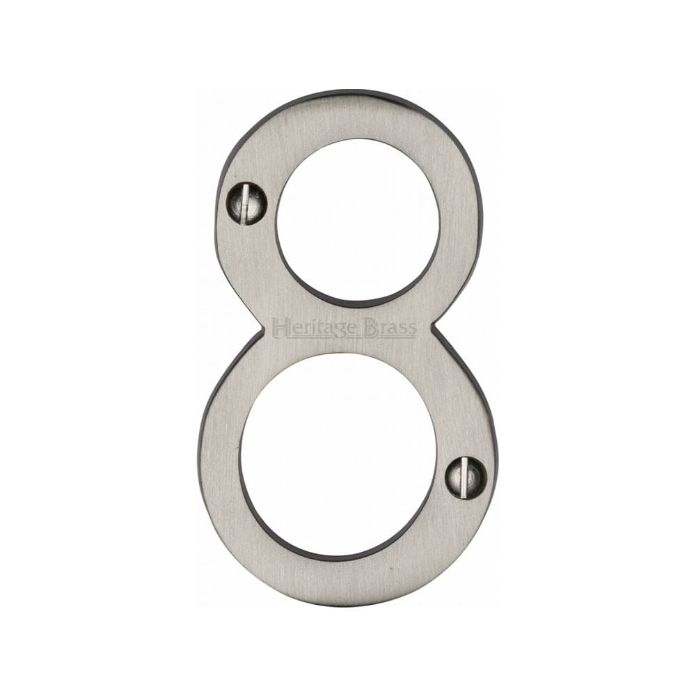 Heritage Brass Door Furniture Satin Nickel / Numerals / 8 Heritage Brass - Numeral 8 Face Fix 76mm (3") Satin Nickel Finish