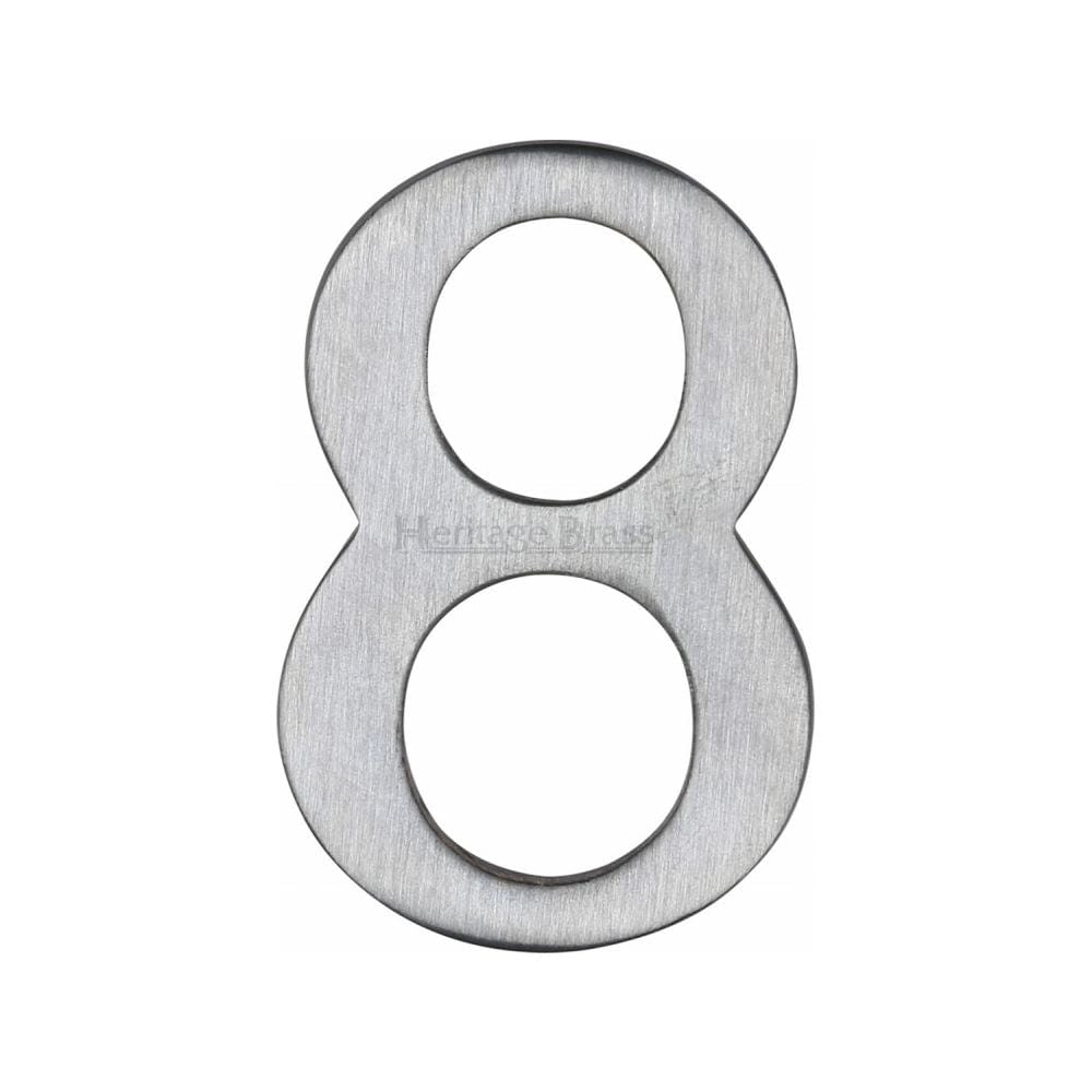 Heritage Brass Door Furniture Satin Chrome / Numerals / 8 Heritage Brass - Numeral 8 Self Adhesive 51mm (2") Satin Chrome Finish