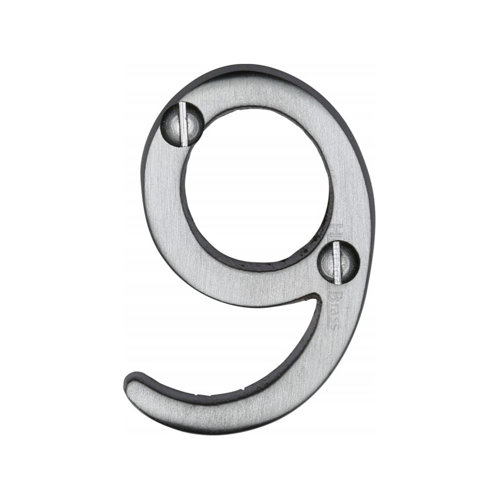 Heritage Brass Door Furniture Satin Chrome / Numerals / 9 Heritage Brass - Numeral 9 Face Fix 51mm (2") Satin Chrome Finish