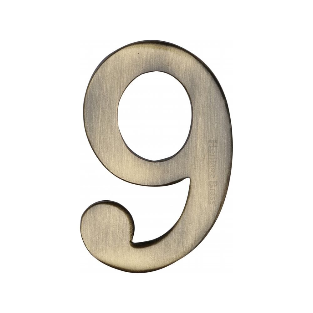 Heritage Brass Door Furniture Antique Brass / Numerals / 9 Heritage Brass - Numeral 9 Self Adhesive 51mm (2") Antique Brass Finish