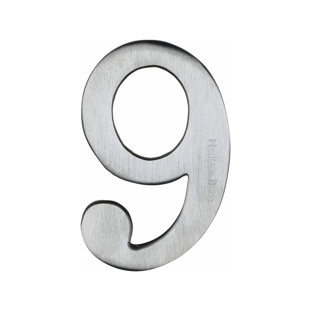 Heritage Brass Door Furniture Satin Chrome / Numerals / 9 Heritage Brass - Numeral 9 Self Adhesive 51mm (2") Satin Chrome Finish