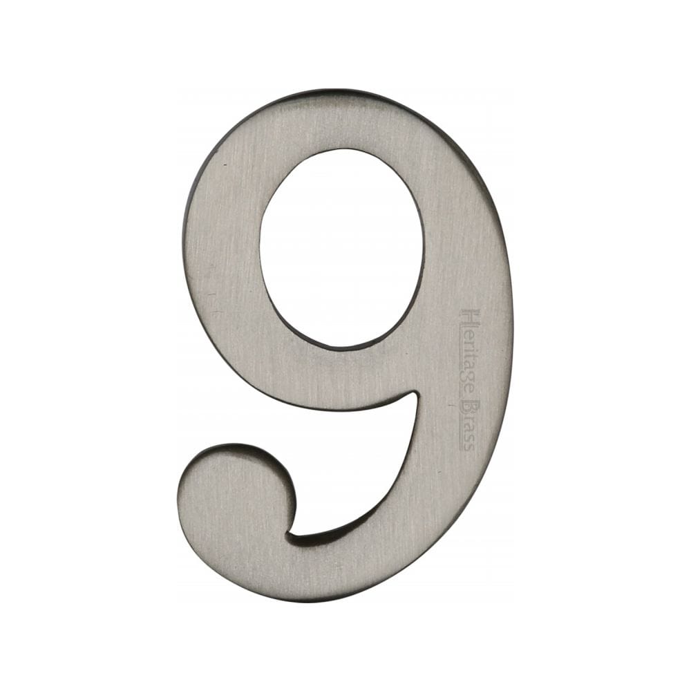 Heritage Brass Door Furniture Satin Nickel / Numerals / 9 Heritage Brass - Numeral 9 Self Adhesive 51mm (2") Satin Nickel Finish