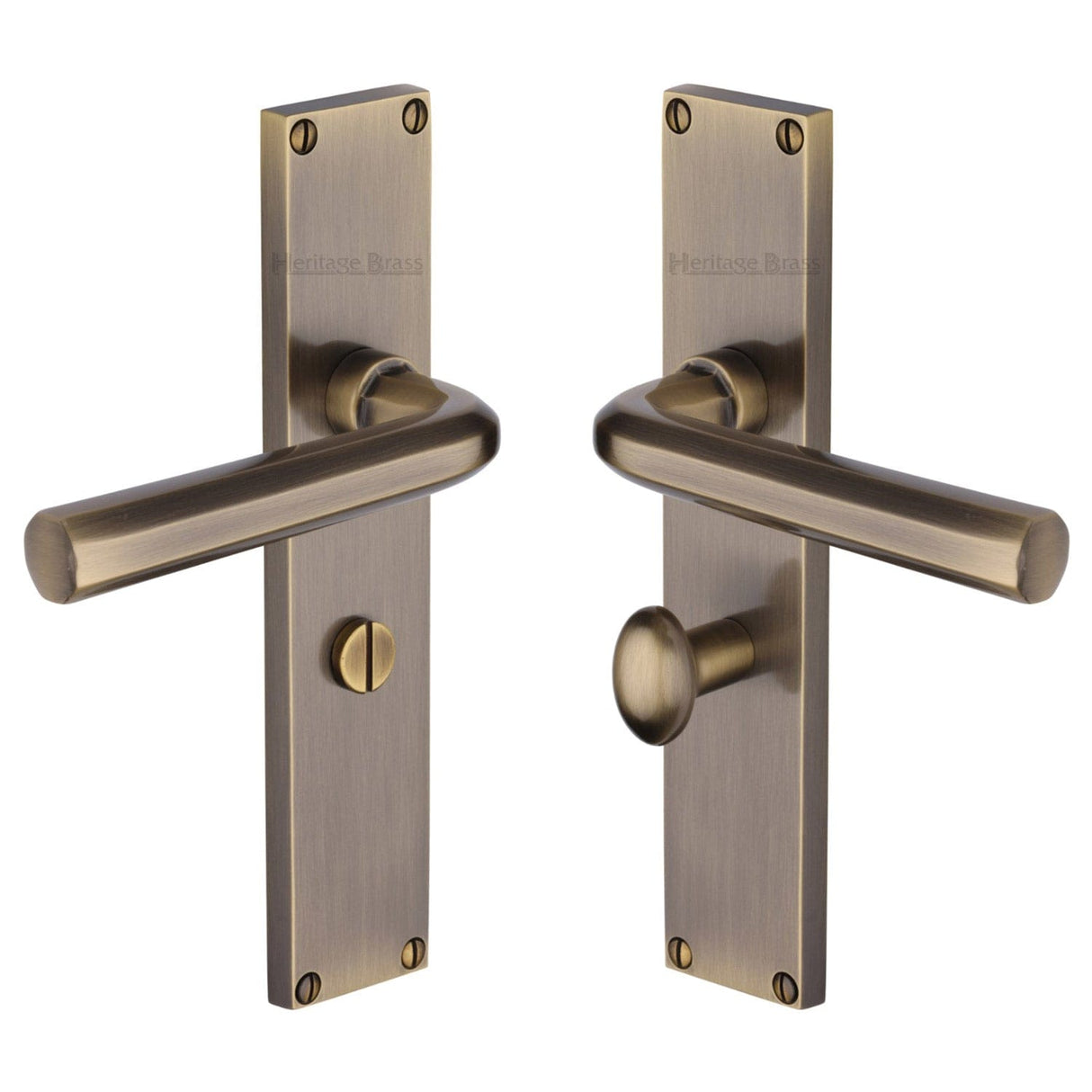 Heritage Brass Door Furniture Antique Brass / Bathroom Lock Handles Heritage Brass - Octave Bathroom Set Door Handle on 200mm Plate Antique Brass finish