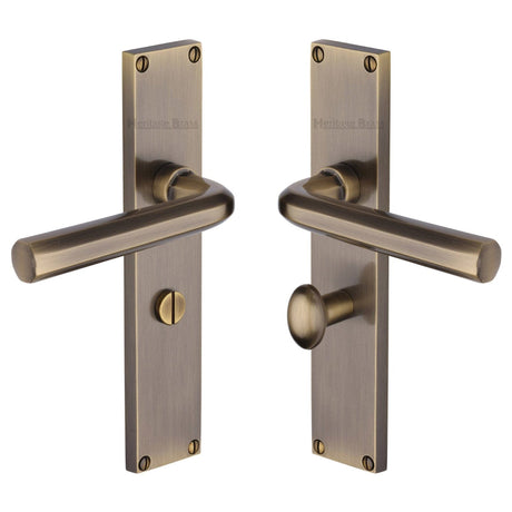 Heritage Brass Door Furniture Antique Brass / Bathroom Lock Handles Heritage Brass - Octave Bathroom Set Door Handle on 200mm Plate Antique Brass finish