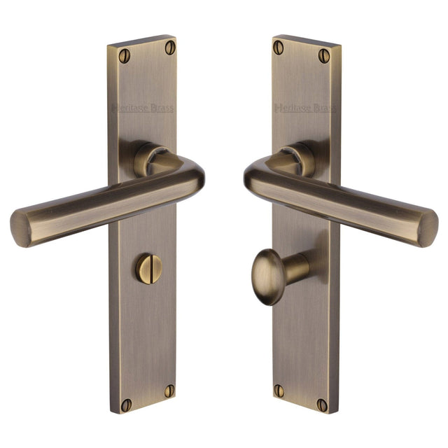 Heritage Brass Door Furniture Antique Brass / Bathroom Lock Handles Heritage Brass - Octave Bathroom Set Door Handle on 200mm Plate Antique Brass finish