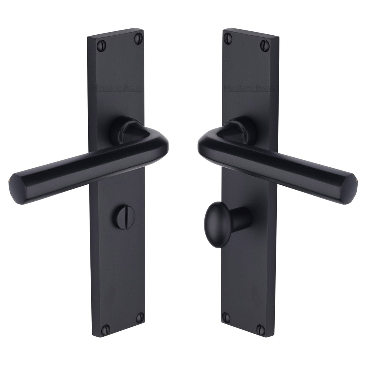 Heritage Brass Door Furniture Matt Black / Bathroom Lock Handles Heritage Brass - Octave Bathroom Set Door Handle on 200mm Plate Matt Black finish