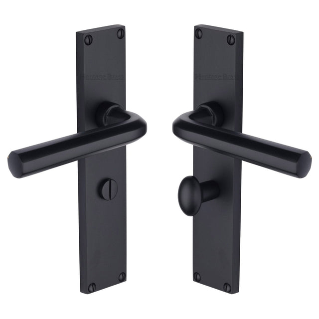 Heritage Brass Door Furniture Matt Black / Bathroom Lock Handles Heritage Brass - Octave Bathroom Set Door Handle on 200mm Plate Matt Black finish
