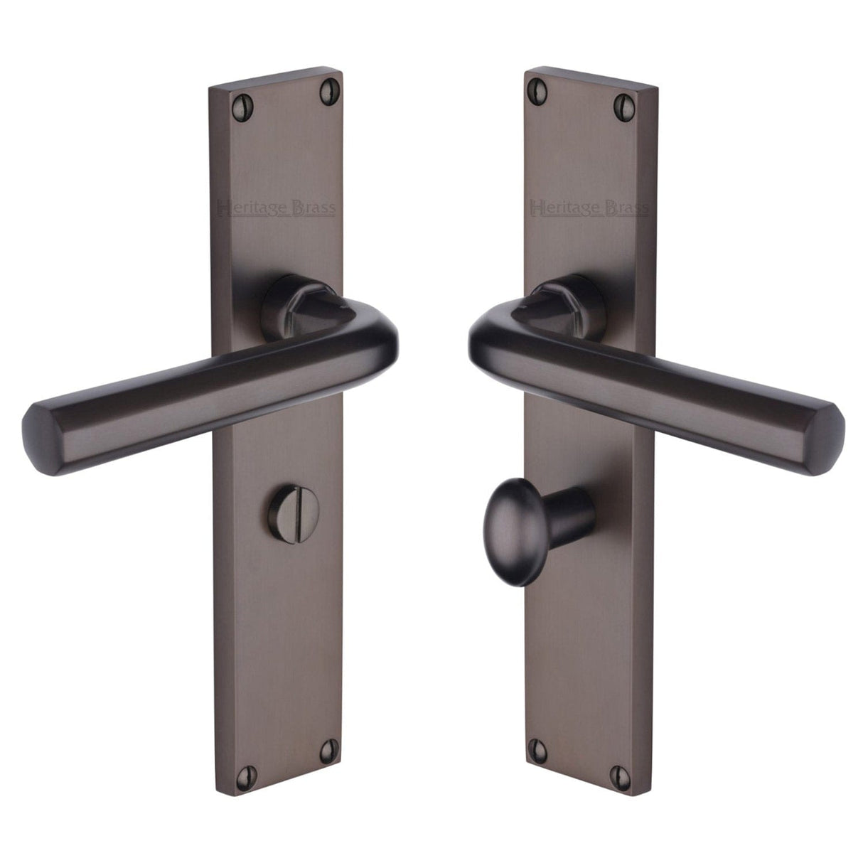Heritage Brass Door Furniture Matt Bronze / Bathroom Lock Handles Heritage Brass - Octave Bathroom Set Door Handle on 200mm Plate Matt Bronze finish